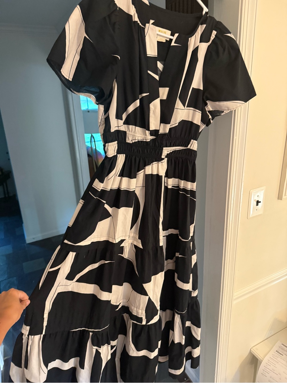 Anthropologie Black and White Abstract Maxi Dress